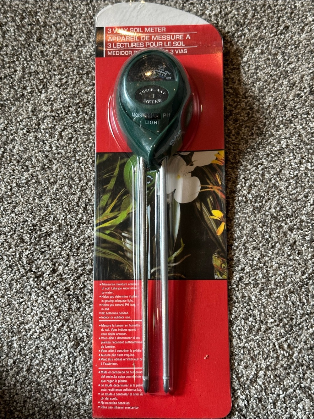 3-Way Soil Meter - Green and Silver Garden Probe